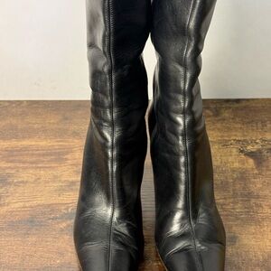Donald J. Pliner Black Leather Mid-Calf Heeled Boots